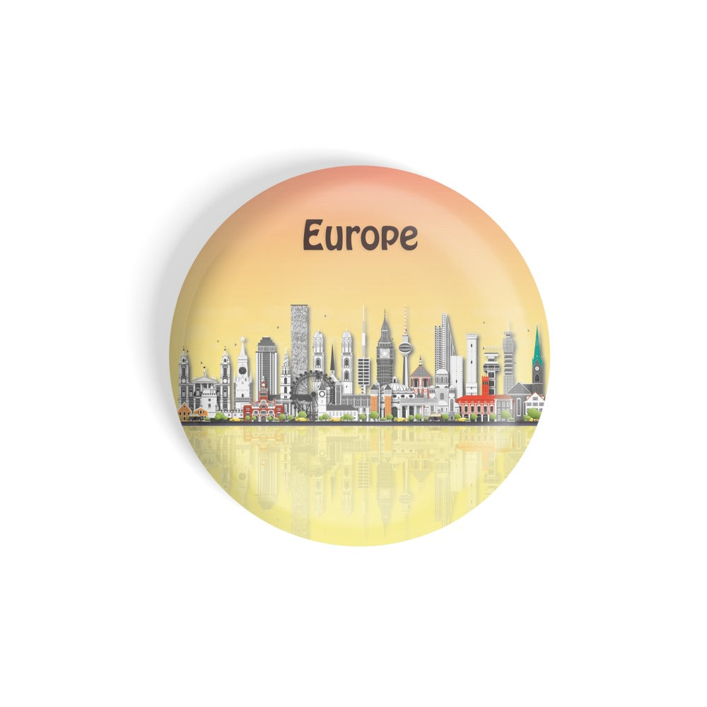 dhcrafts Round Fridge Magnet Multicolour Places Europe Continent Glossy Finish Design Pack of 1 (75 mm)